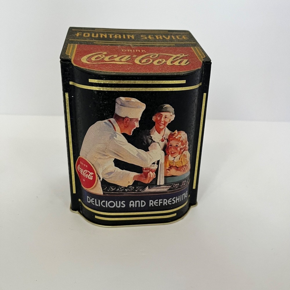 Vintage Coca-Cola Collectible Tin Can With Lid Fountain Service. Top Condition.